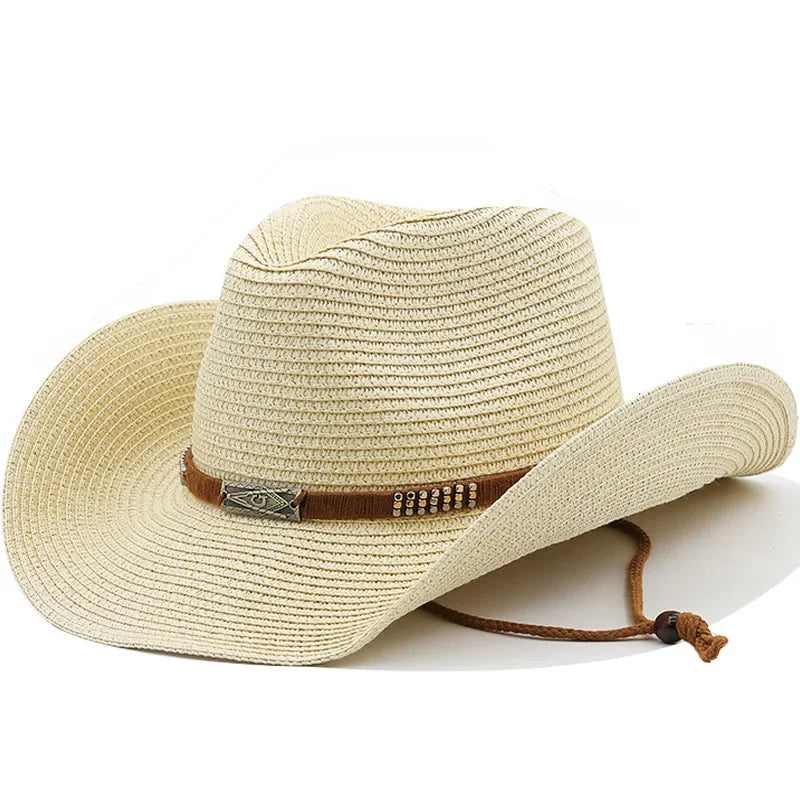 Chapeau de Cowboy d'été à large bord pour femmes et hommes, chapeaux de paille de Cowgirl occidentale, mode robe fantaisie occidentale, couvre-chef de fête, casquette unisexe