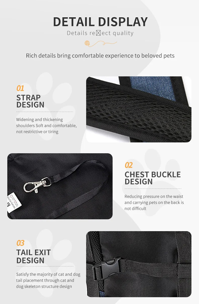 Sac à dos pour animaux de compagnie pour petits chiens et chats, sac de transport pour les voyages en plein air, bretelles réglables mains libres, matériau en denim, porte-animaux