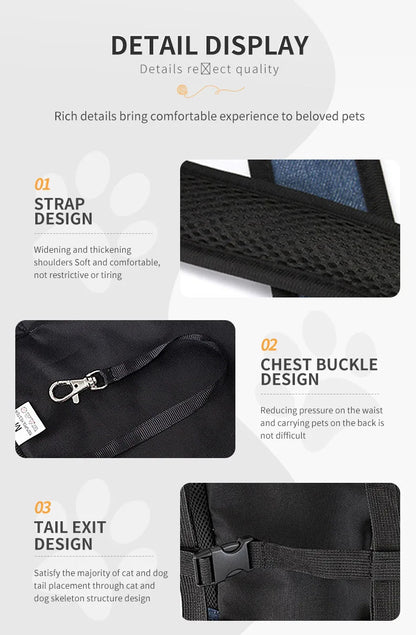 Sac à dos pour animaux de compagnie pour petits chiens et chats, sac de transport pour les voyages en plein air, bretelles réglables mains libres, matériau en denim, porte-animaux