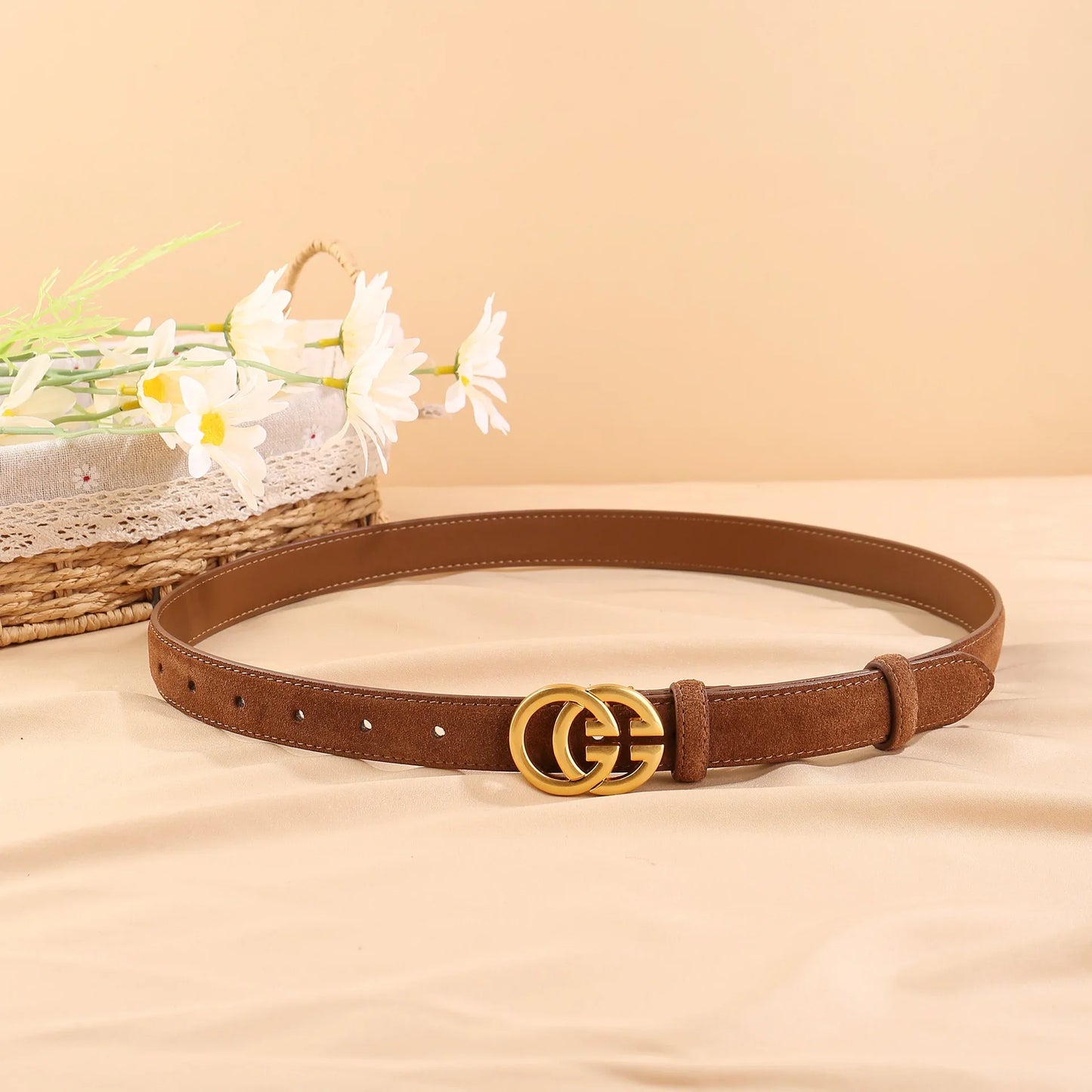 Ceinture en cuir de vache véritable noir pour femmes, boucle Double G, ceinture Slim réglable pour robes en jean et vêtements de bureau
