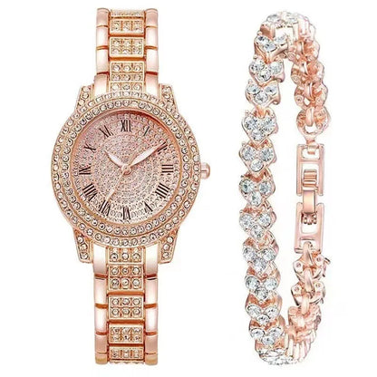Montre-bracelet à quartz décontractée pour femmes, ensemble de 6 pièces, cadran romain, design de marque de luxe, montre pour femmes