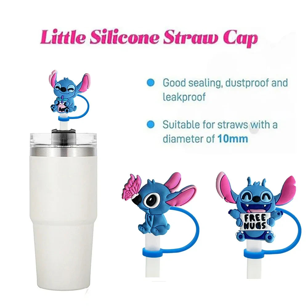 1-8Pcs Stitch Straw Cover Cap, Reusable Dustproof Cup Cover, Cartoon Drink Straw Plug, Splash Proof Straw Cap, Gift for Kids