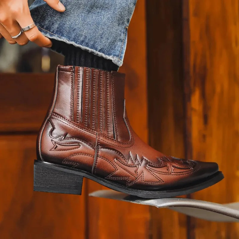 New Men's Boot Handmade Wedge Ankle Boots for Men Western Cowboy Boots Unisex Men's Leather Shoes Hard-Wearing