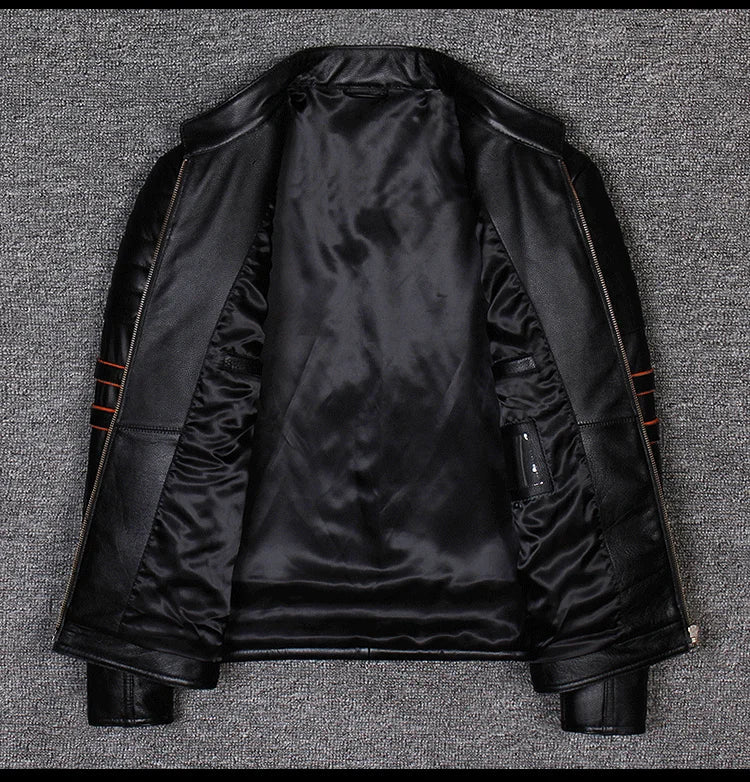 CC Shop.Brand skull cowhide coat.8XL Plus black slim genuine leather jacket,Rider leather cloth.Chaqueta de cuero esqueleto