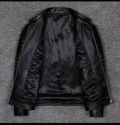 CC Shop.Brand skull cowhide coat.8XL Plus black slim genuine leather jacket,Rider leather cloth.Chaqueta de cuero esqueleto