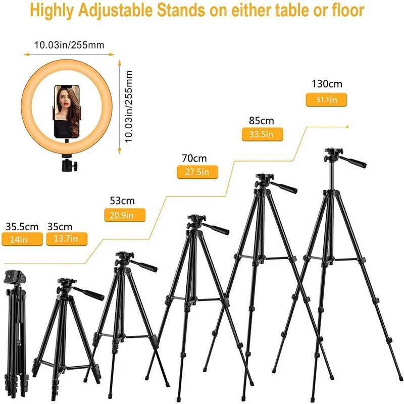 LED Selfie anneau lumineux photographie vidéo lumière RingLight support de téléphone trépied lumière de remplissage lampe à intensité variable Trepied Streaming 10 "26 cm