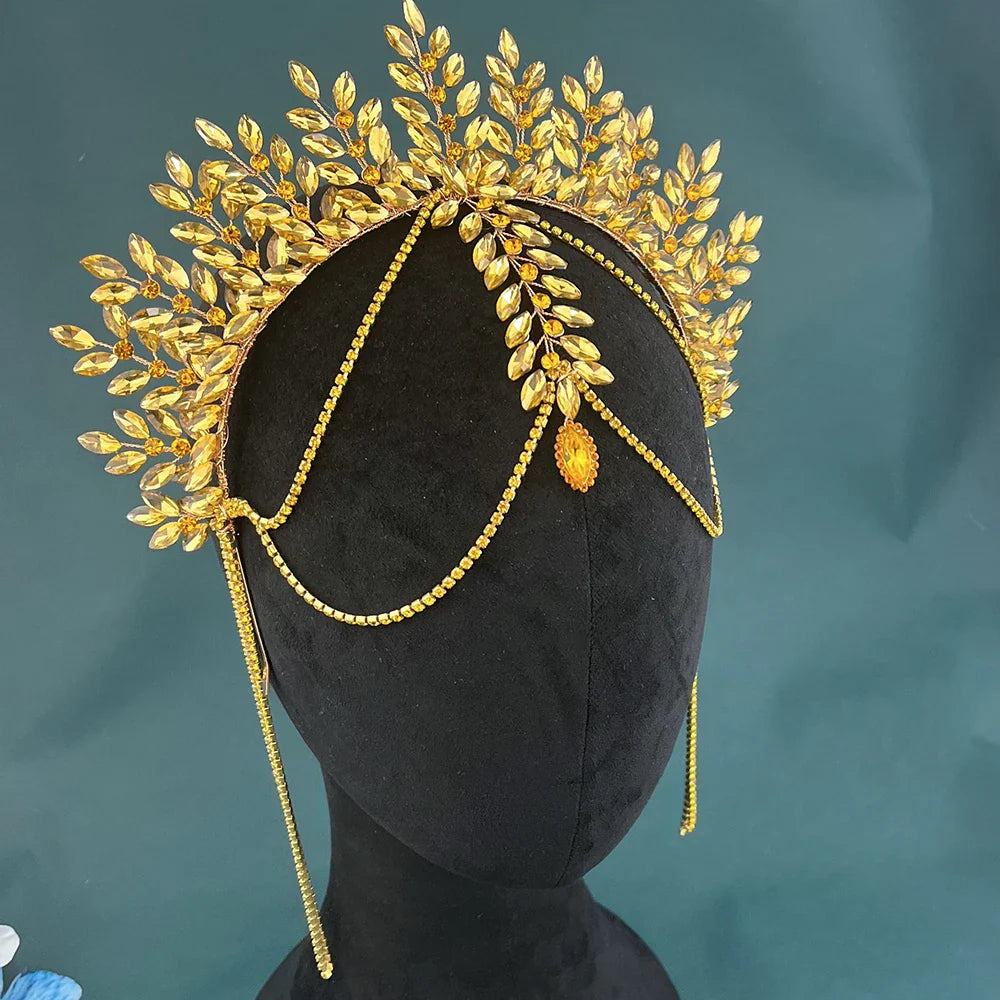 Serre-tête de mariée DZ131, accessoires pour cheveux de mariage, strass, coiffe pour femme, cristal jaune, serre-tête pour banquet, bandeau de fête