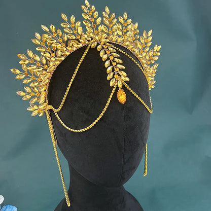 Serre-tête de mariée DZ131, accessoires pour cheveux de mariage, strass, coiffe pour femme, cristal jaune, serre-tête pour banquet, bandeau de fête