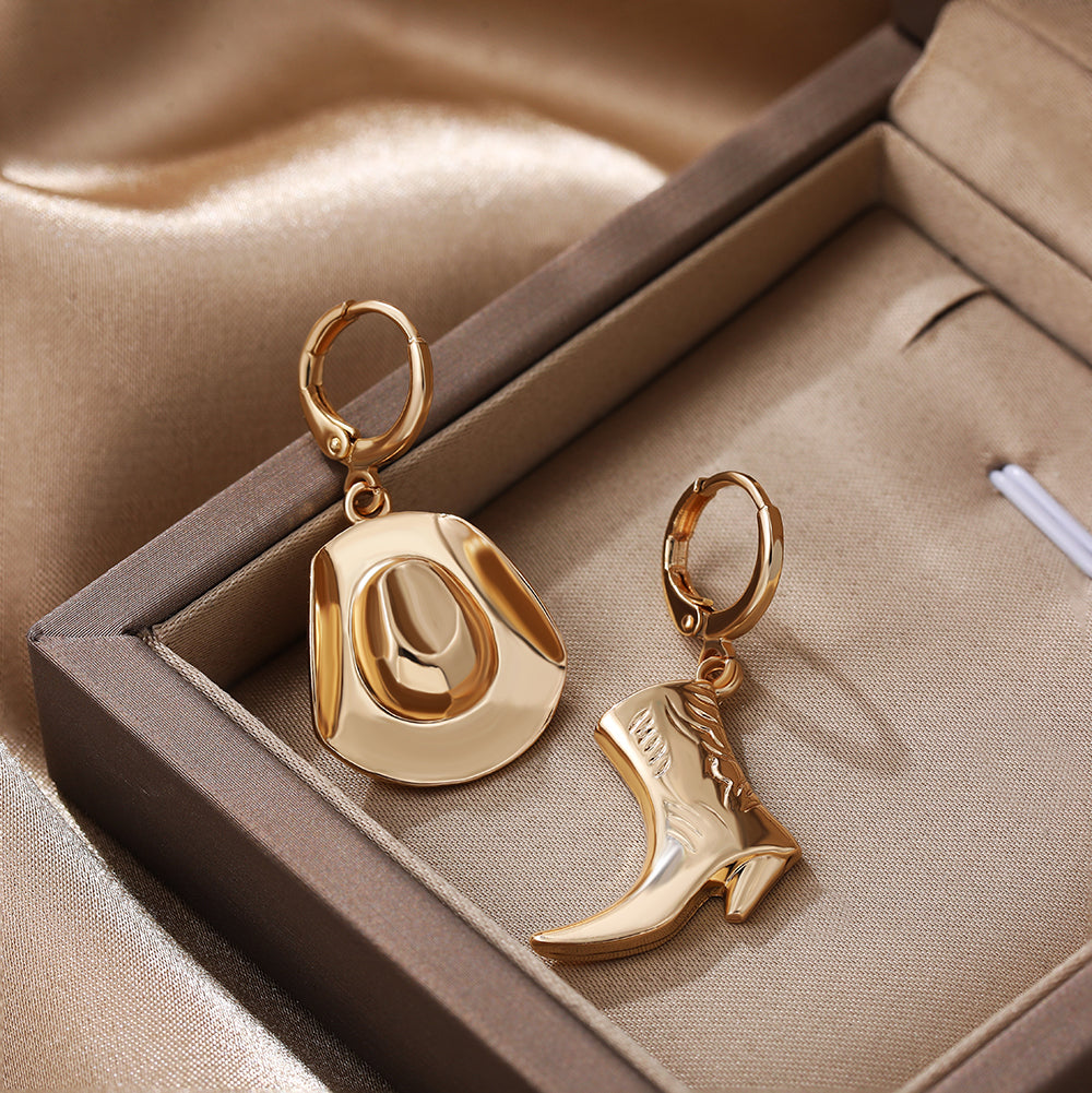 Boucles d'oreilles créoles unisexes asymétriques plaquées or, style punk, style cowboy, style western, idée cadeau rock