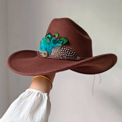 Chapeau de cowboy occidental à large bord pour homme, casquettes d'église Everche, Fascinateur vintage, chapeau de cowgirl jazz, zones bre, nouveau, 9cm