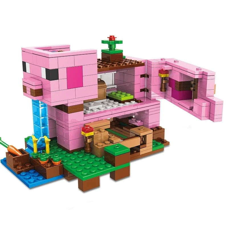 Jouet éducatif Bloc de construction Maison de cochon rose bricolage animal de dessin animé pour cadeau d'enfant