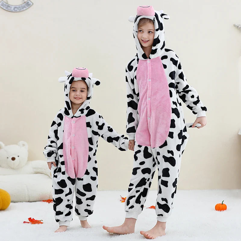 MICHLEY Pyjama grenouillère en flanelle pour Halloween, hiver, avec capuche, pour enfants, déguisement familial, combinaison de nuit, robe de chambre pour garçons et filles