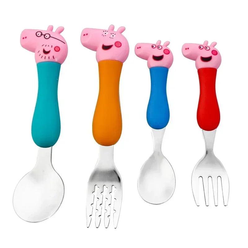 Peppa Pig Vaisselle Fourchette Cuillère Poupée Articulée Jouet George Pig Papa Maman Dessin Animé Motif Fête Jouets Cadeaux pour Garçons et Filles