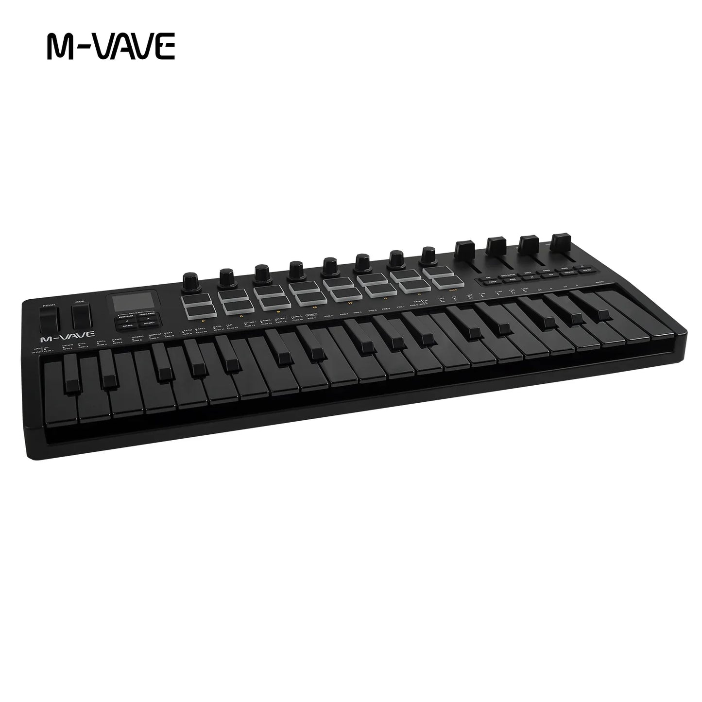 Clavier MIDI M-VAVE All Black PRO 37 touches, 16 tampons RGB, 4 faders, 8 encodeurs, moteur de synthétiseur FM DX-7 intégré, 5 couleurs en option