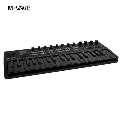Clavier MIDI M-VAVE All Black PRO 37 touches, 16 tampons RGB, 4 faders, 8 encodeurs, moteur de synthétiseur FM DX-7 intégré, 5 couleurs en option