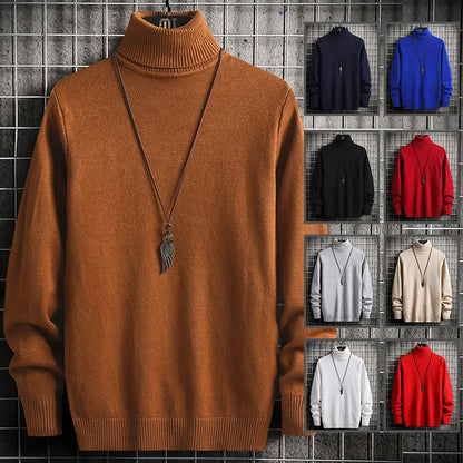 Pulls Hommes Chandails Tricotés Col Roulé Couleur Unie Épaisse Décontractée Manches Longues Haut Tricoté Épissé Pull Coupe Slim Automne Hiver