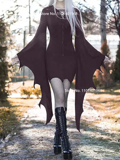 Cosplay Medieval Forest Elven Elf Pixie Costume For Women Gothic Vintage Slim Hooded Nienna Dress Halloween Carnival Party Dress