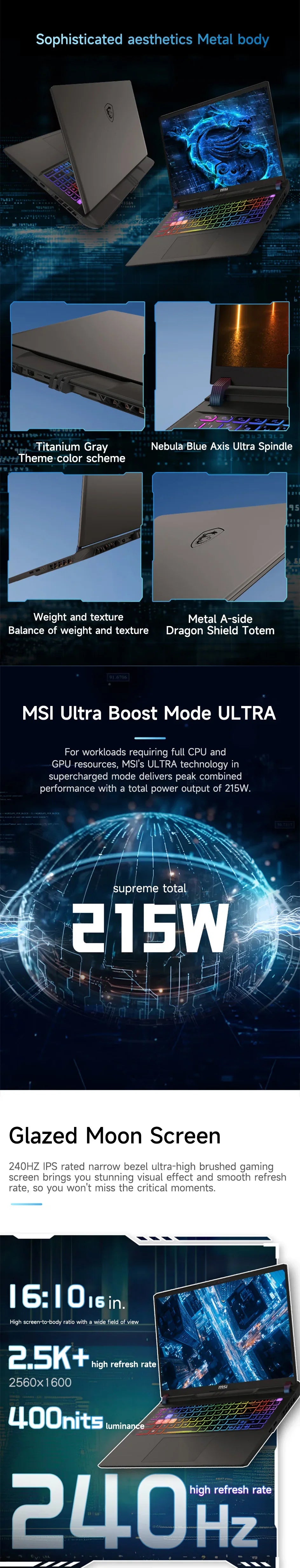 2025 MSI Vector 17 HX AI Gaming Laptop 17 Inch 2.5K QHD 240Hz IPS Screen Notebook Ultra 9-275HX 64GB 2TB RTX5080 Netbook Compute
