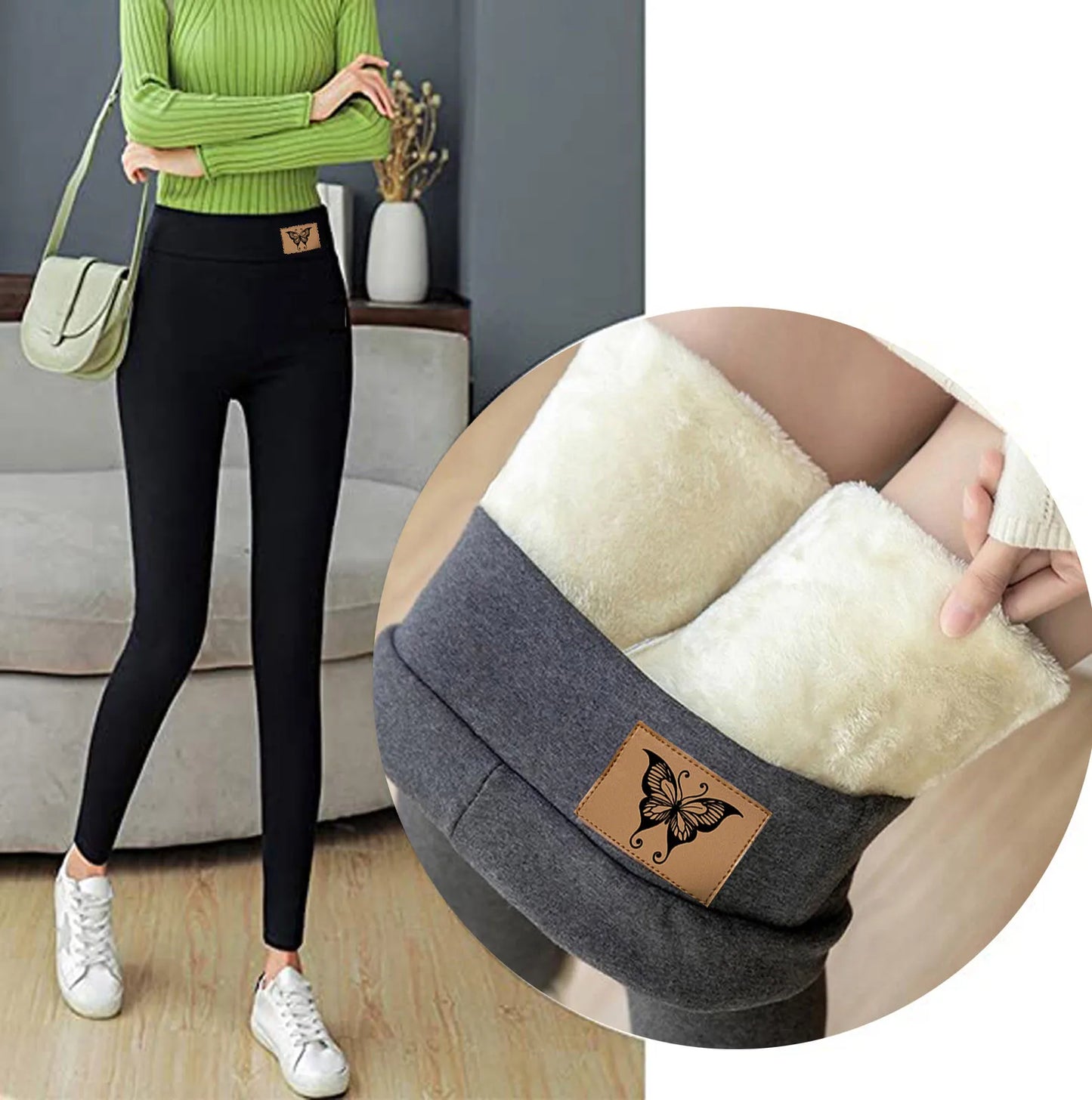 Leggings d'hiver doublés de velours pour femmes, pantalons chauds, taille haute, monochromatique, confortable, extensible, thermique, grande taille, sourire
