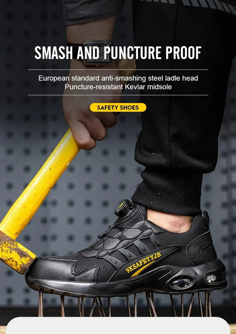 YIZHONCO Autumn Safety Shoes BOA Men Sneakers Steel Toe Cap Shoe Work Shoes Puncture-Proof Work Safety Shoes Boots