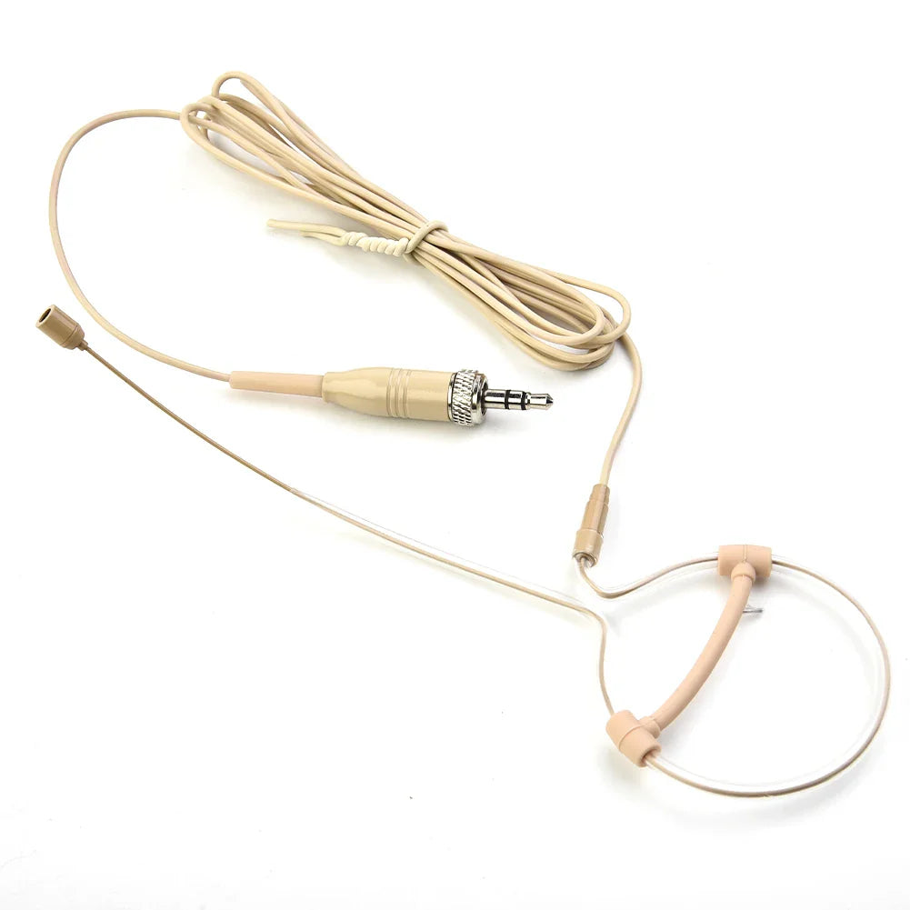 Casque beige à oreillette unique, microphone, fonctionnement mains libres, prise XLR 3,5 mm, 3 broches, 4 broches, avec bonnette de microphone