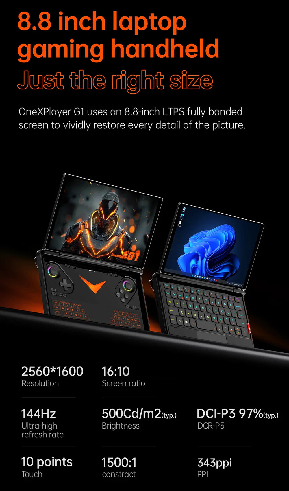 OneXPlayer G1 Gaming Laptop AMD Ryzen AI 9 HX 370 & Intel Core Ultra 7 255H Portable 8.8 Inch 144Hz Dual-Mode Keyboard Computer