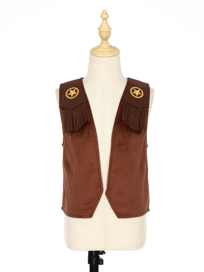 Children's Hippie Cowboy Costume, Toddler Boys Girls Cowgirl Vest, Open Front Fringed Vest for Halloween Cosplay Theme Party Outfits