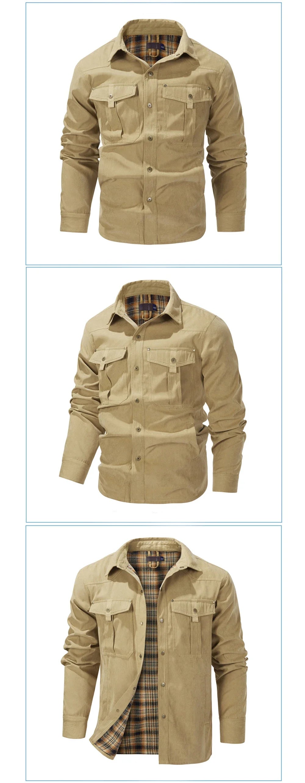 Spring Autumn Mens Flannel Plaid Shirt Jacket Casual Men Retro Lapel Cotton Warm Shirts Men Tactical Windbreaker Jacket Clothing