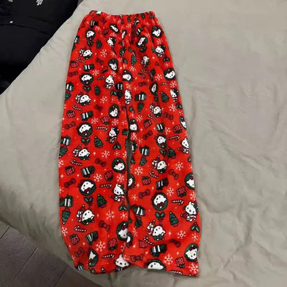 Sanrio Hello Kitty Pajamas Christmas Hello Kitty Flannel Pants Winter Warmth Pajamas Home Pants In Autumn Winter Fashion Trous