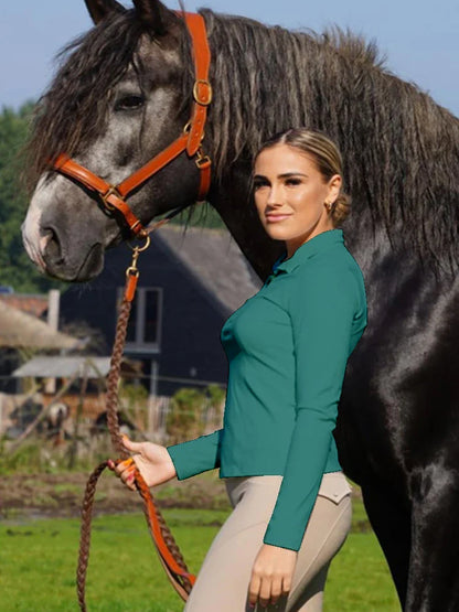 MXLLINA Tee-shirts d'équitation bordeaux femme hauts équestres doux à manches longues pour femme cavalière chemise de base vêtement