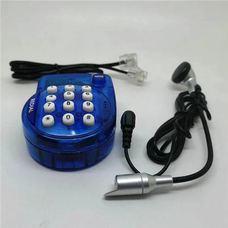 Mini téléphone fixe filaire Portable, avec casque, cadran à bouton, réposition rapide, petit téléphone pour conférence de bureau, bleu