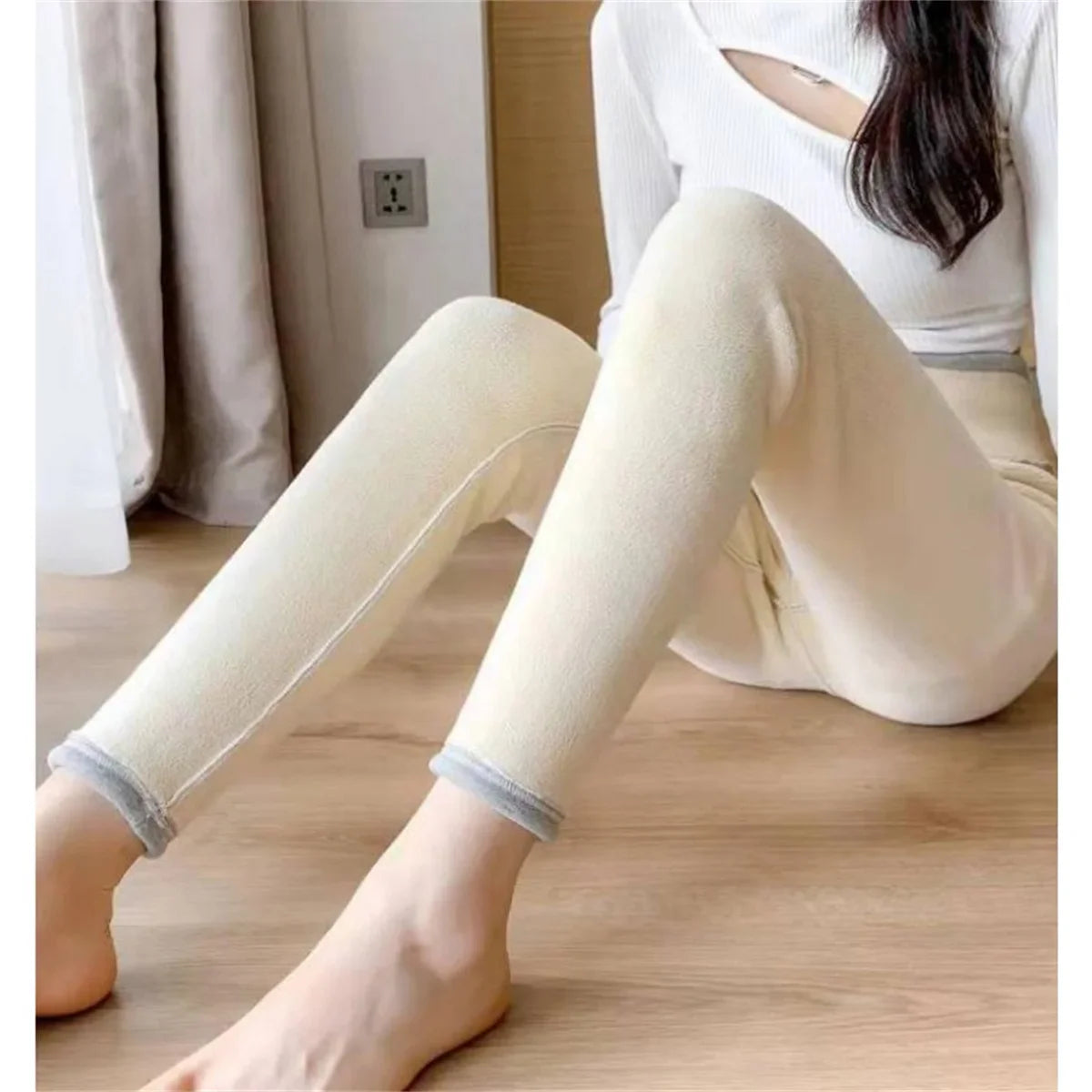 Hiver femmes Leggings solide chaud Leggings épaissir laine d'agneau taille haute polaire garder bout à bout haute extensible pantalon de marche poche