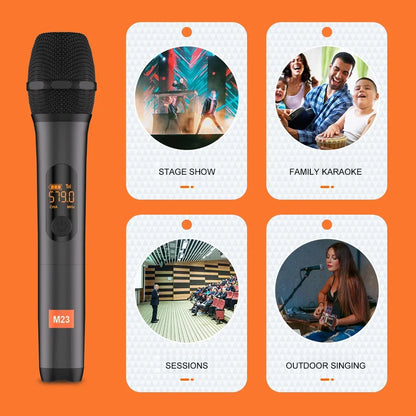 Microphone Wireless M23 UHF 2 Channel Karaoke System Built-in Lithium Battery Cordless Handheld Mic For Church Party Speaker