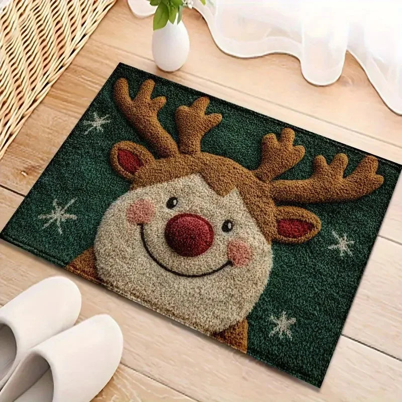 Tapis de porte de Noël rouge Père Noël extérieur et intérieur Tapis de cerf en pain d'épice Nouvel An 2026 Joyeux Noël Décor à la maison Tapis de pied