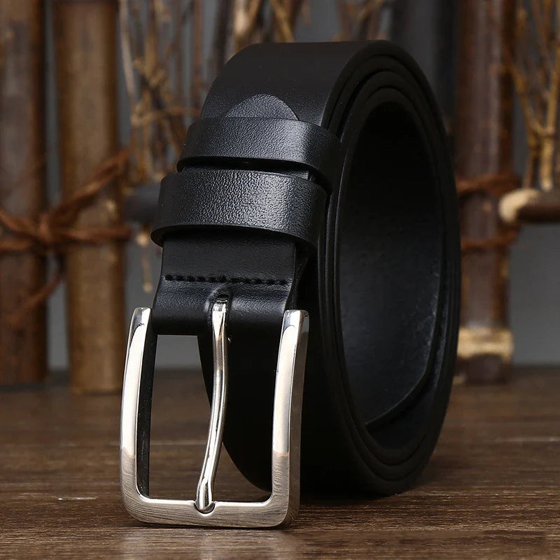 Ceinture à boucle ardillon en cuir véritable pur cuir de vachette de 3,3 cm pour hommes, jeans de haute qualité, ceinture de cowboy, créateur de mode masculine