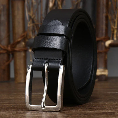 Ceinture à boucle ardillon en cuir véritable pur cuir de vachette de 3,3 cm pour hommes, jeans de haute qualité, ceinture de cowboy, créateur de mode masculine