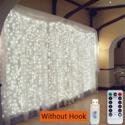 Guirlande lumineuse rideau LED USB, pour Nouvel An, Noël, mariage, anniversaire, chambre à coucher, Ramadan, Pâques, décoration intérieure