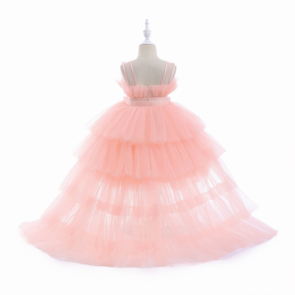 Formal evening gowns for children, elegant evening dresses for girls, with train, detachable princess dress