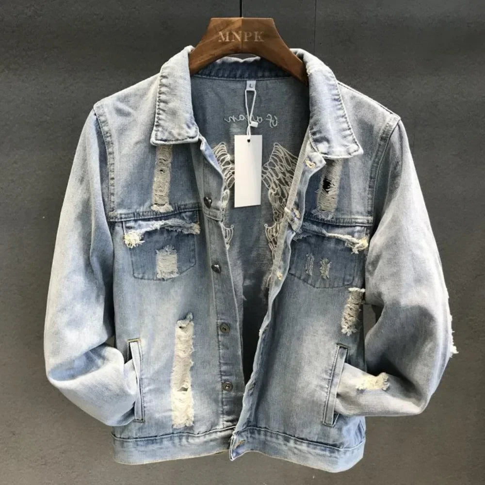 Manteau de cowboy pour hommes, vestes en jean amples et déchirées pour hommes, vêtements d'automne en tissu, livraison rapide, nouveau produit élégant à prix abordable