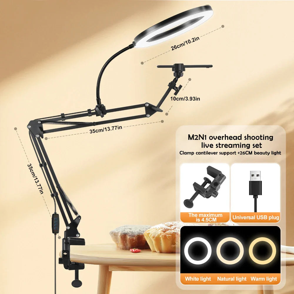 LED Phone live streaming Fill Light with Flexible Robotic Arm Phone Holder Fixed Shooting Recording Live Streaming Selfie Stick