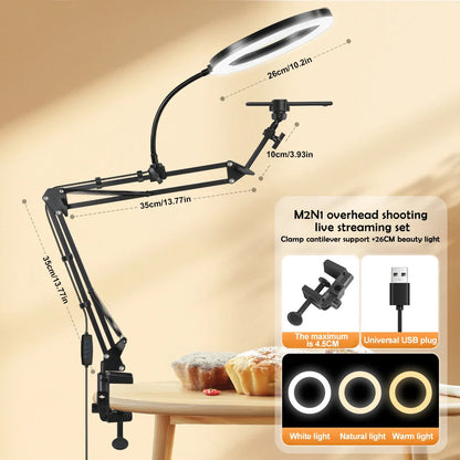 LED Phone live streaming Fill Light with Flexible Robotic Arm Phone Holder Fixed Shooting Recording Live Streaming Selfie Stick