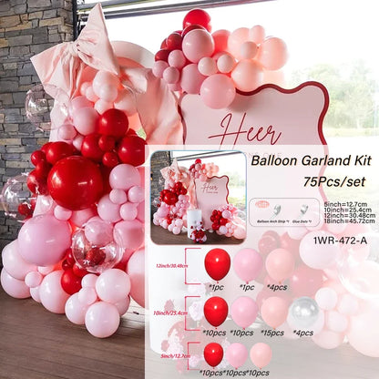 Kit d'arc de ballons du jour de Léon, rouge et rose, décoration pour fête préChristophe, anniversaire, mariage, nouvel an, sexe, 75 pièces