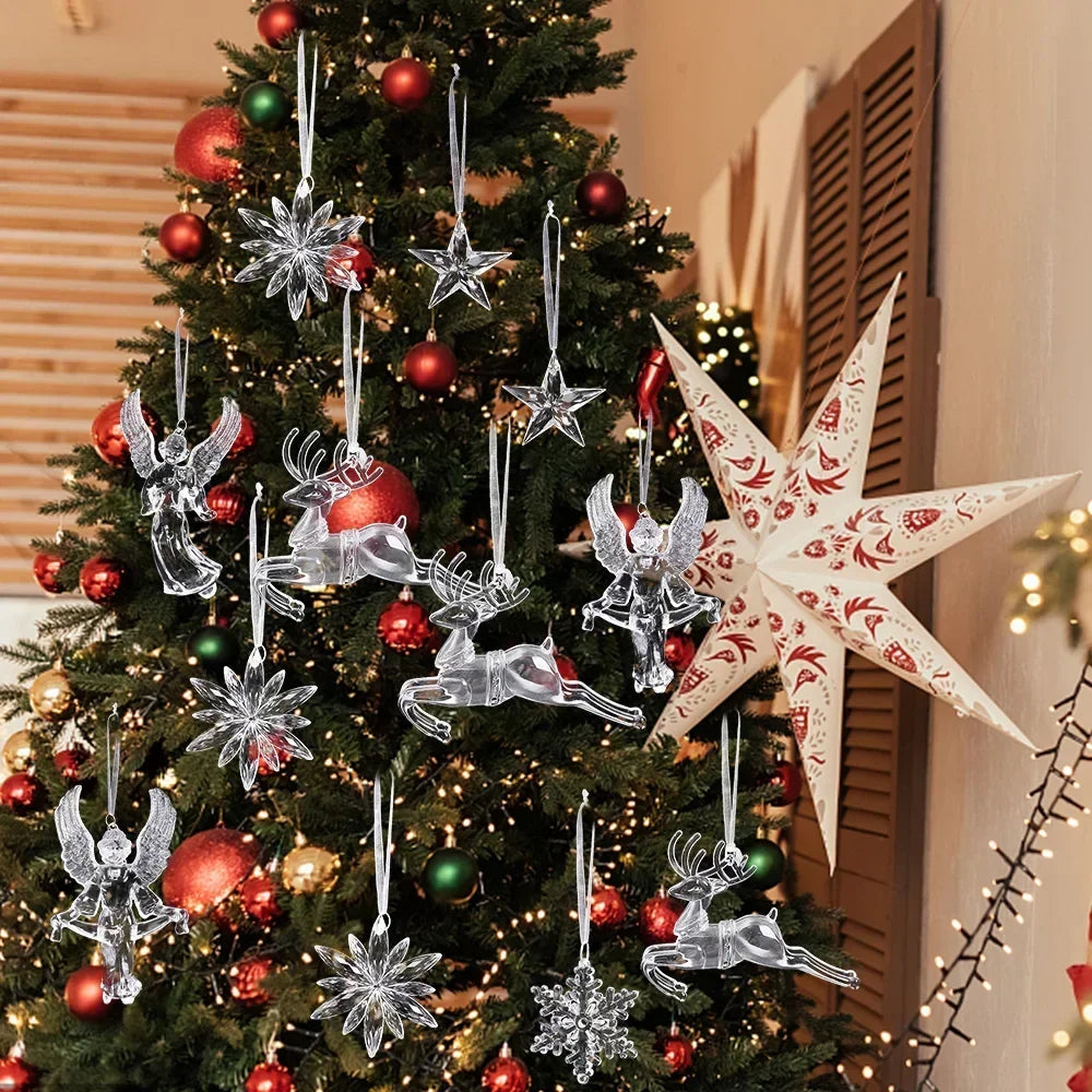 Ornement suspendu de noël en cristal acrylique, 2 à 12 pièces, ange brillant, flocon de neige, pendentif de glaçon pour décorations de fête de noël et du nouvel an