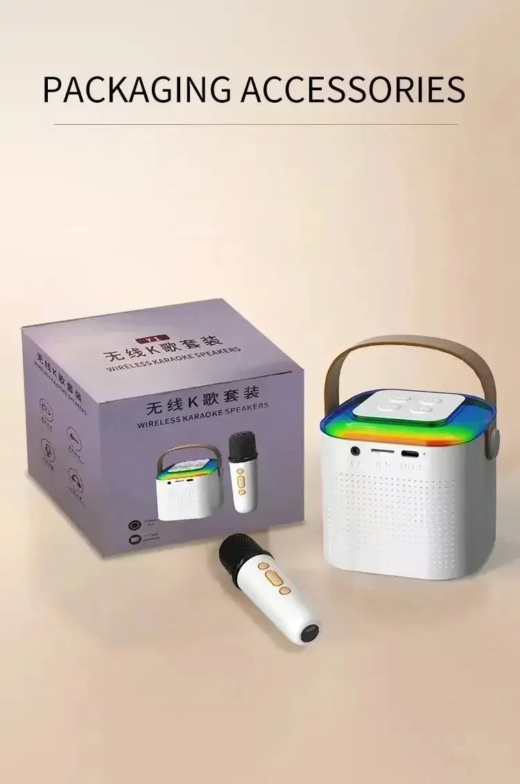 Mini karaoke machine, LED speaker with Bluetooth, suitable for family birthday party, microphone for girls and boys.