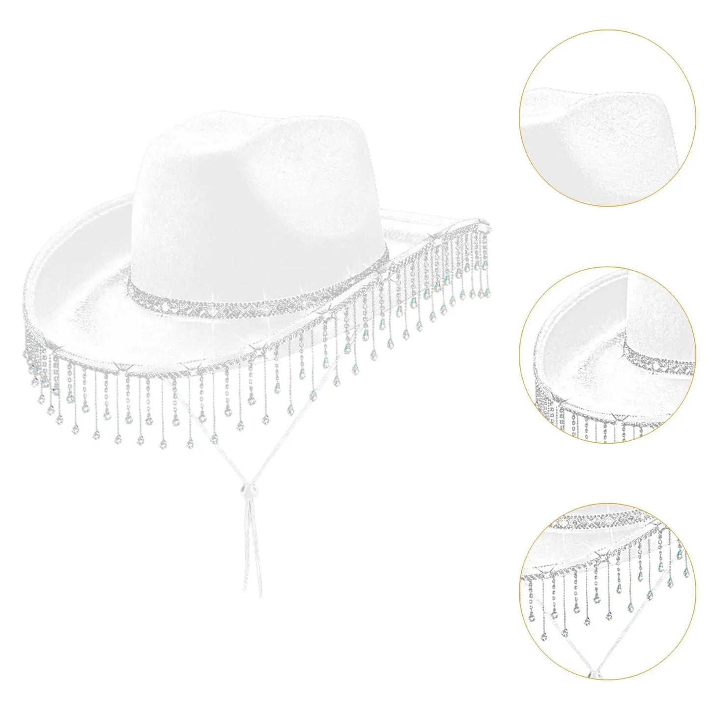 Chapeau de cowboy à large bord avec franges en strass pour femme, accessoire de fête, de cosplay, pour les fêtes, les spectacles en plein air