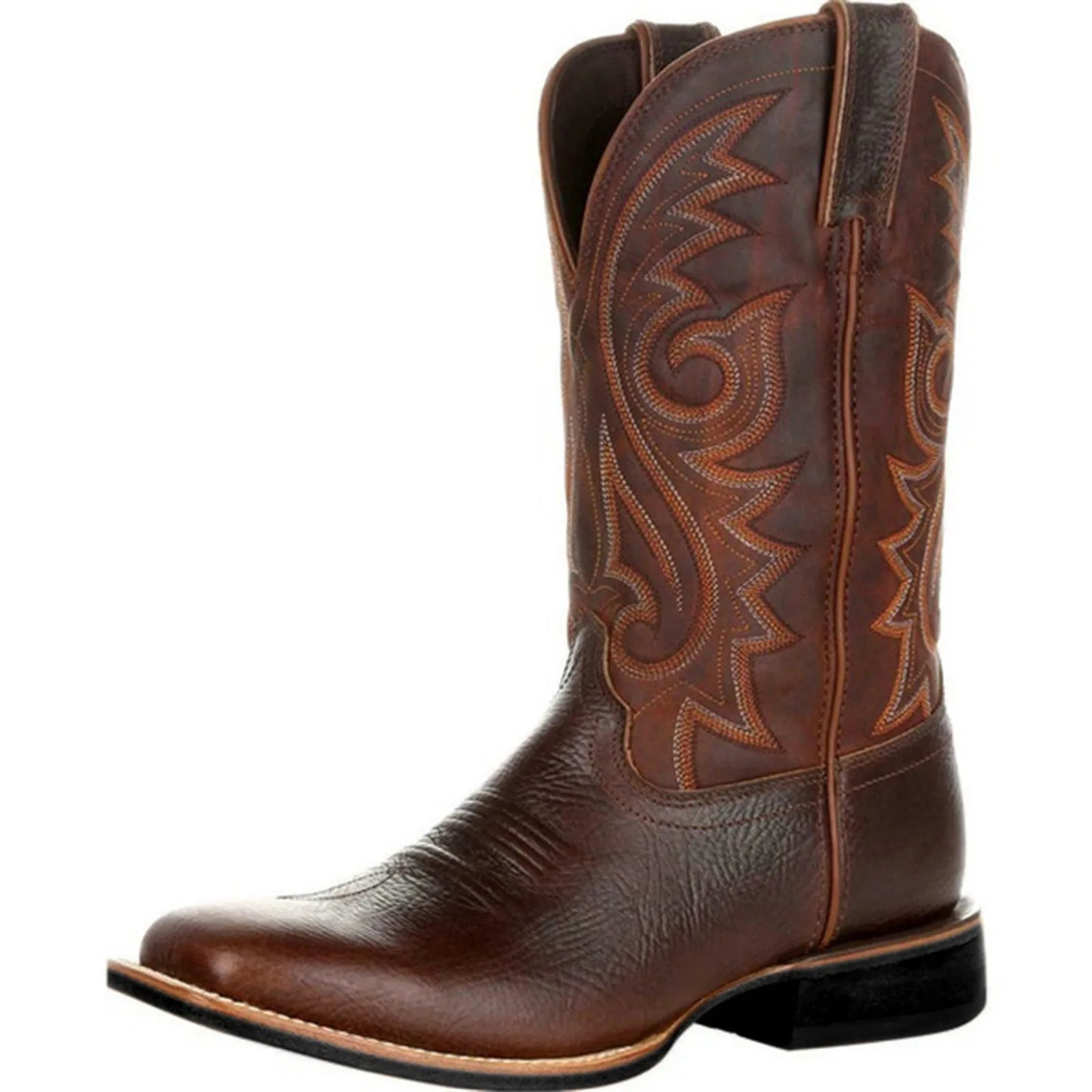 Bottes de cowboy Western pour hommes Noir Marron PU Cuir Bottes Rétro Hommes Rading Bottes Hommes Brodé Mi-Mollet Moto Bottes Taille 48