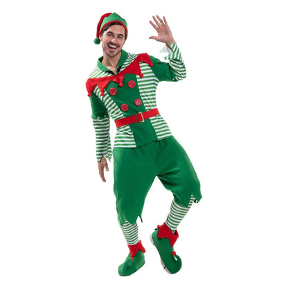 Christmas Santa Claus Costume Green Elf Cosplay Family Carnival Party Halloween Fancy Dress Clothes Set For Men