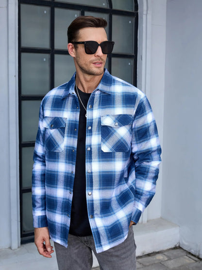 TACVASEN Veste d'hiver en coton à carreaux pour homme, manches longues, matelassée, doublée, en flanelle, multi-poches, vêtements d'extérieur, manteaux de randonnée