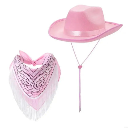 Roleplay Cowboy Hat for Female WesternStyle Hat Headscarf Bachelorettes Party Costume Travel Cowgirl Hat Bandanas 2PCS