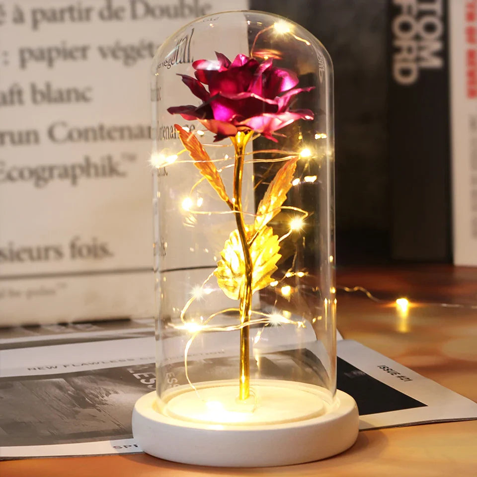 Fleurs lumineuses LED enchantées avec la Belle et la bête, dôme de roses décoratif pour mariage, saint-valentin, cadeau de fête des mères